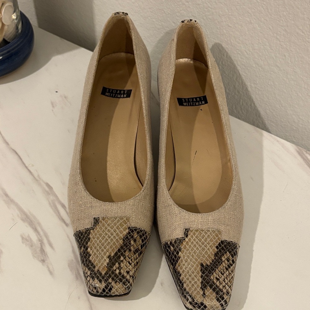 Stuart Weitzman Vintage Tan and Snake Print Heels